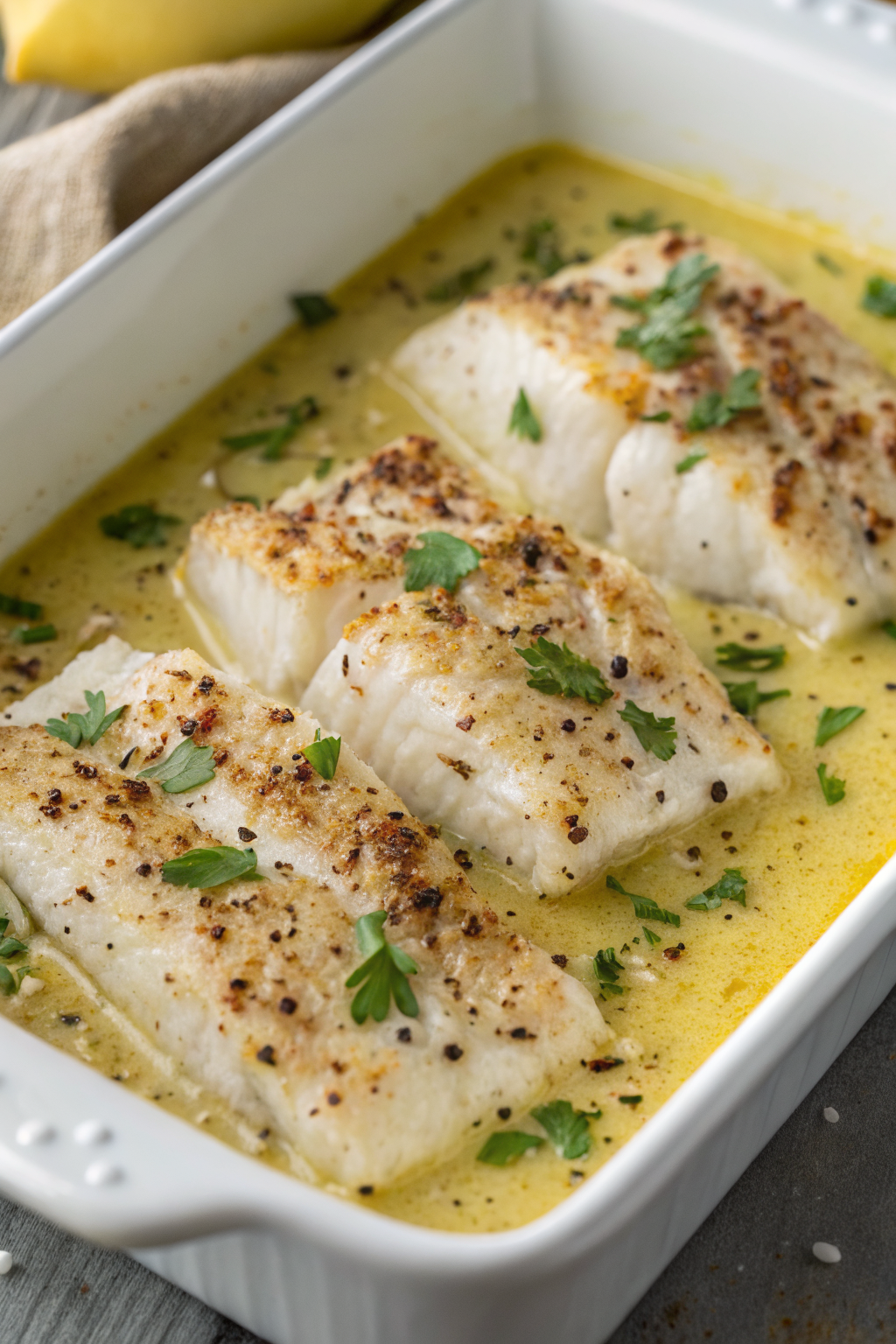 Baked Cod in Coconut Lemon Cream Sauce