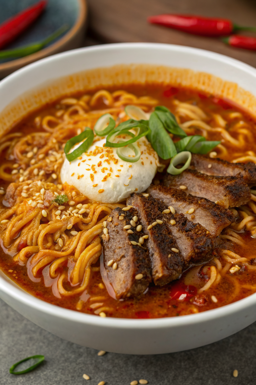 Grilled Beef Ramen with Creamy Korean Sauce