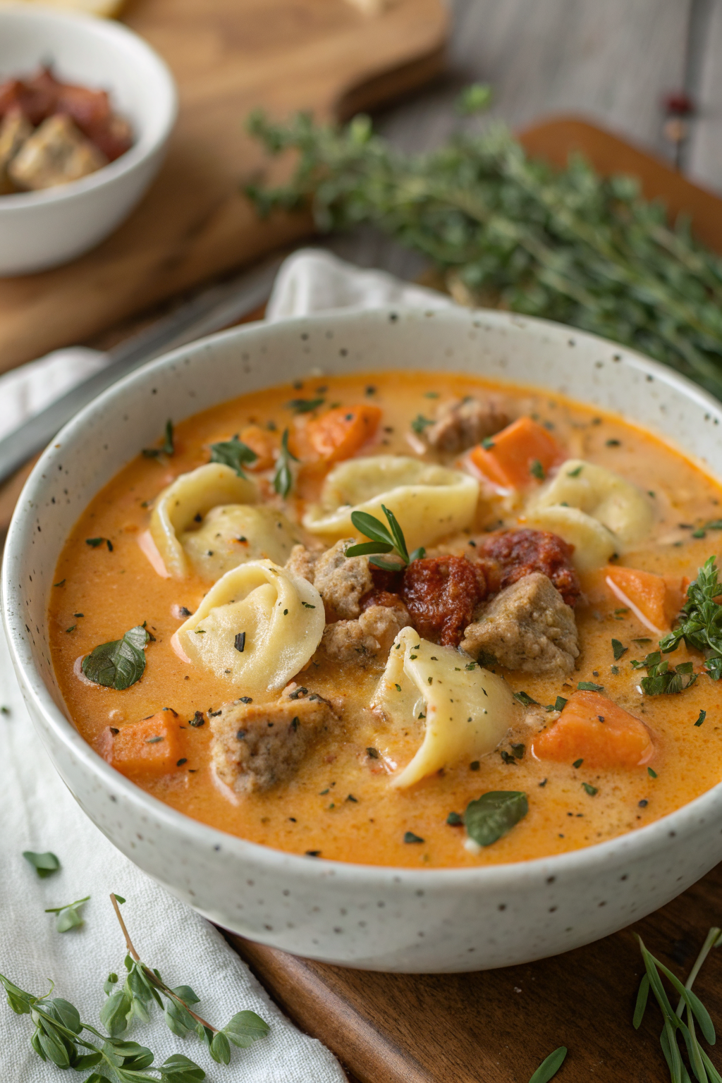 Sausage Tortellini Soup with Spinach