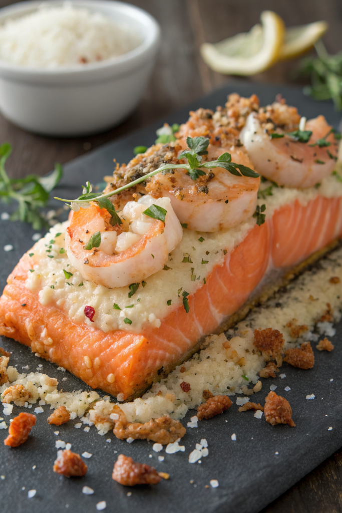 Crab and Shrimp Stuffed Salmon with Creamy Filling