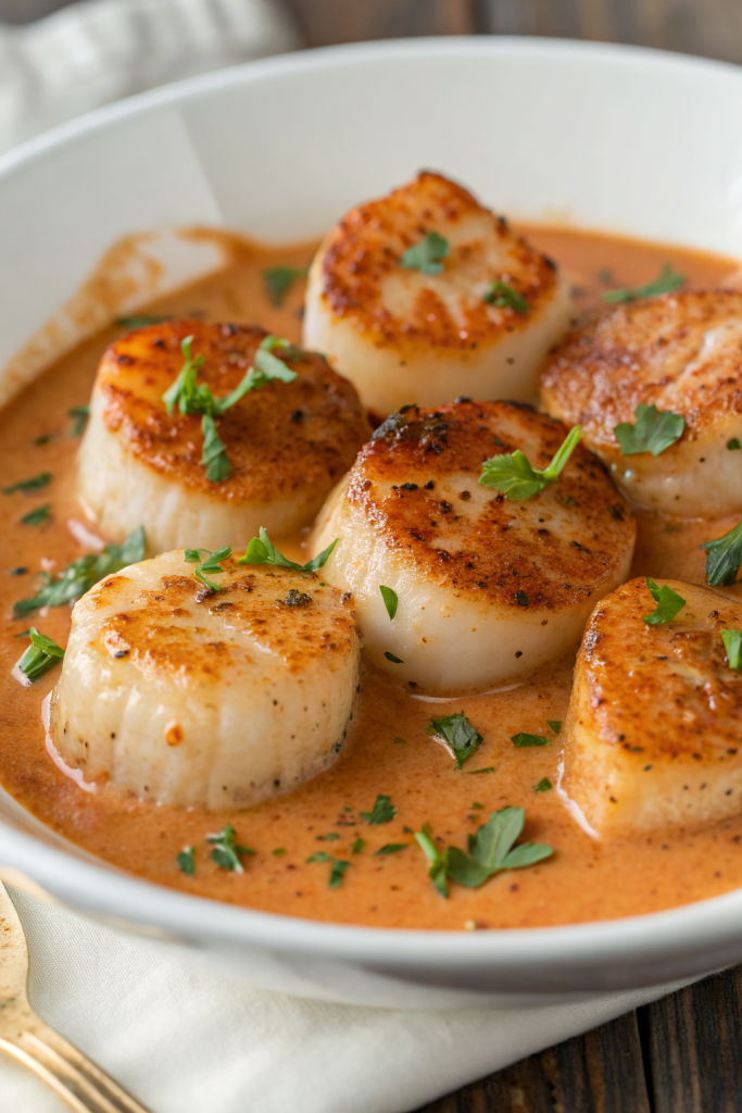 Seared Scallops with Spicy Cajun Cream Sauce