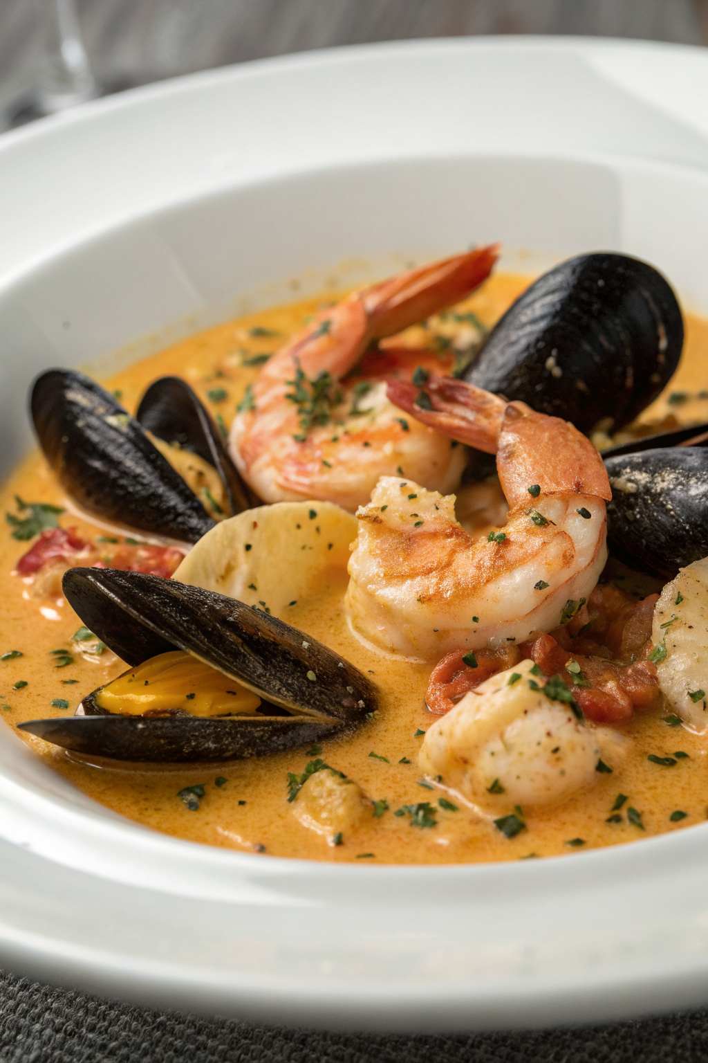 Shrimp and Mussels in Creamy Garlic Sauce