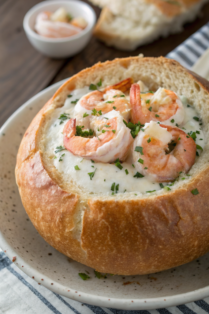 Tasty Stuffed Seafood Bread Bowls Recipe