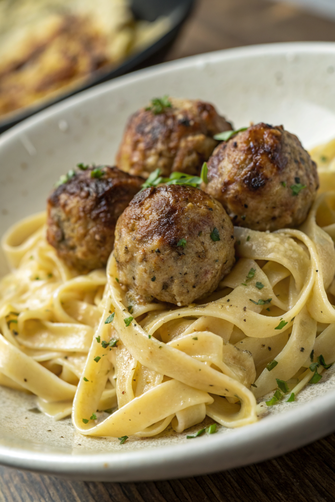 Garlic Butter Turkey Meatballs with Lemon Zucchini Noodles