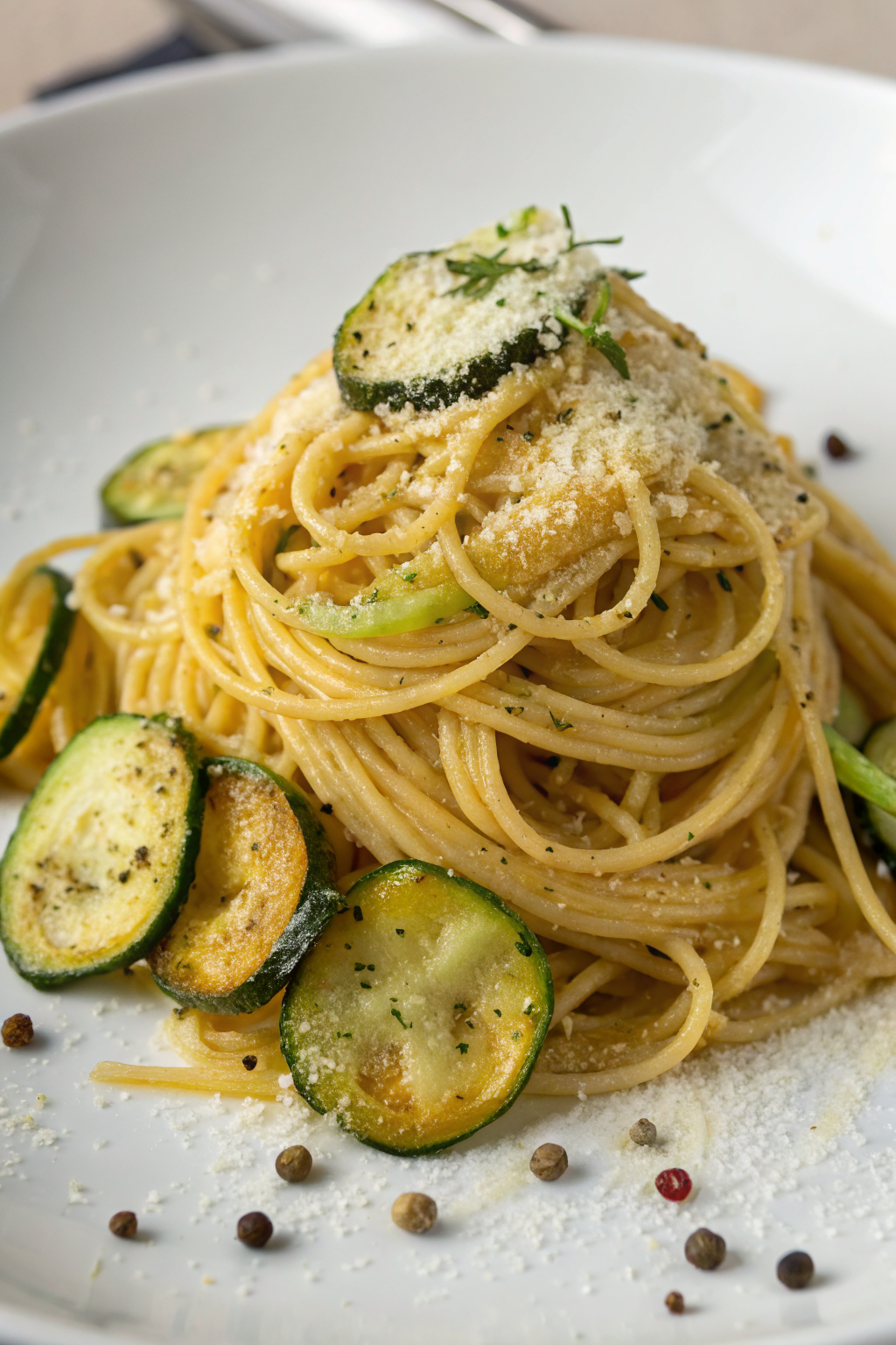 Spaghetti with Fried Zucchini Recipe