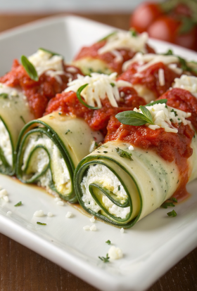 Zucchini Lasagna Roll-Ups With Spinach and Cheese