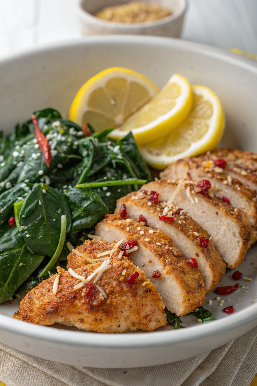 Asado Chicken Breasts with Sautéed Garlic Spinach