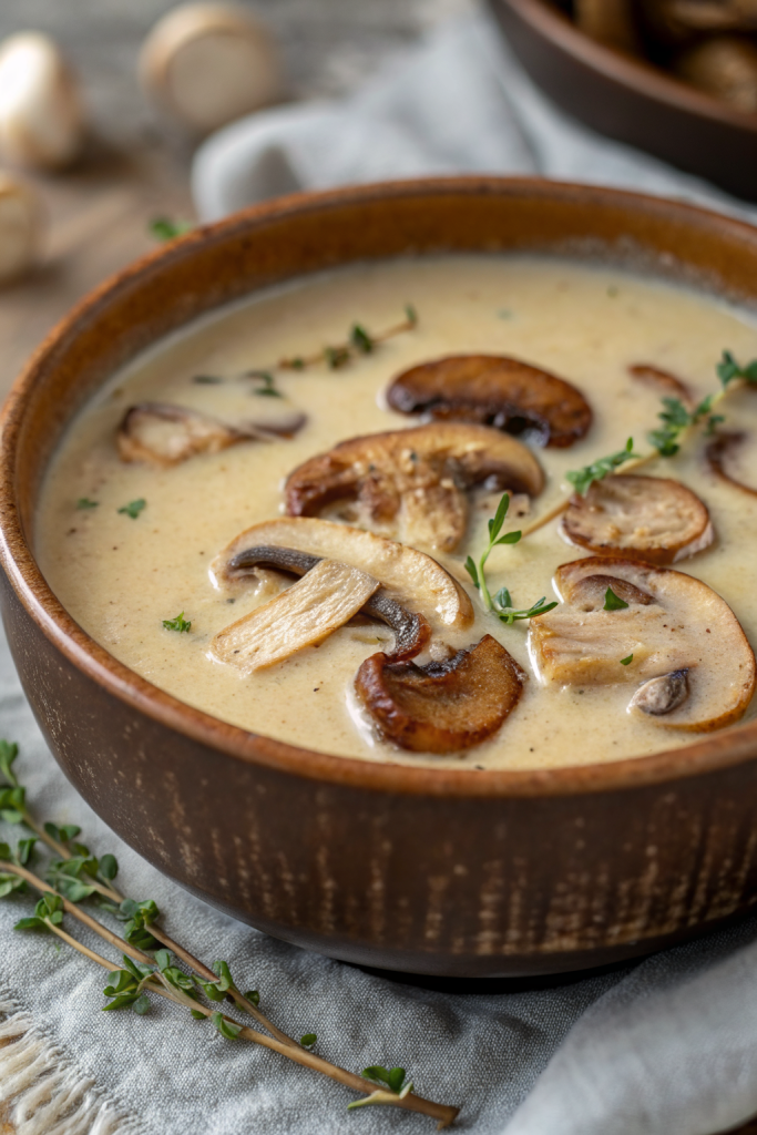 Creamy Wild Rice Chicken Soup with Roasted Mushrooms