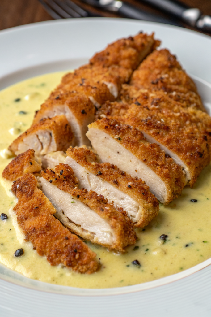 Crispy Parmesan Chicken with a Rich Garlic Sauce