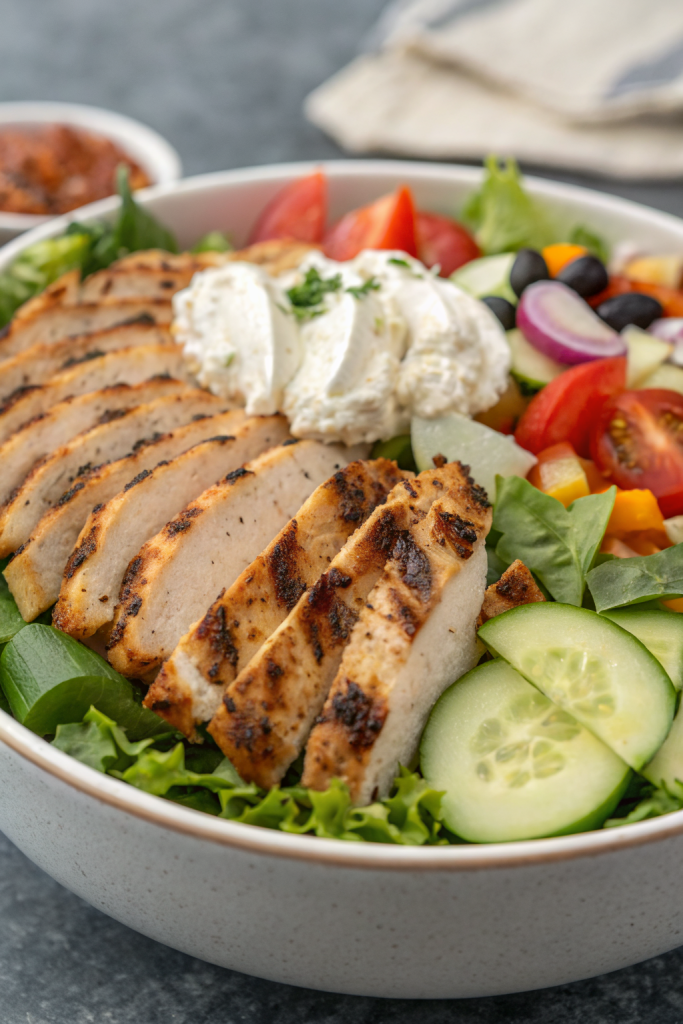 Grilled Chicken Bowl with Creamy Avocado Sauce & Veggies