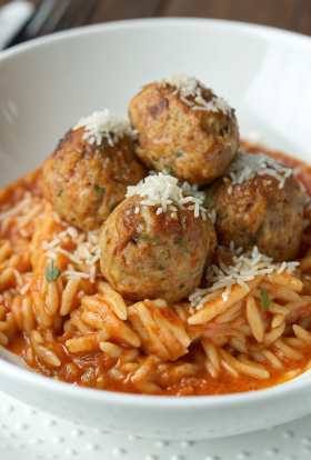 Lemon Thyme Meatballs with Pumpkin Orzo Recipe