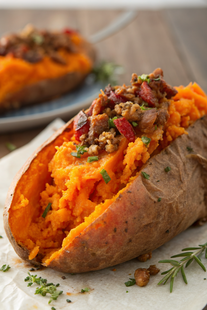 Protein Loaded Sweet Potato Boats Recipe
