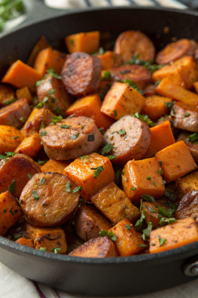 Sausage and Sweet Potatoes with Honey Garlic Sauce Recipe