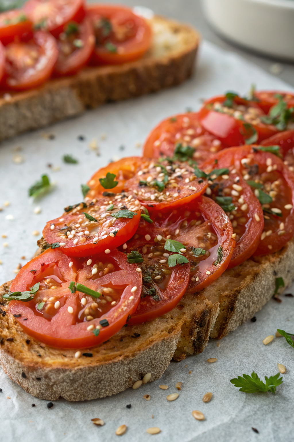 Tomato Toast with Chives and Sesame Seeds Recipe