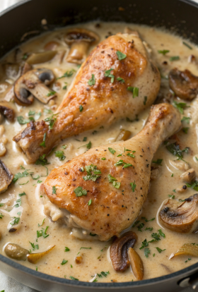 Chicken Legs with Creamy Mushroom Sauce
