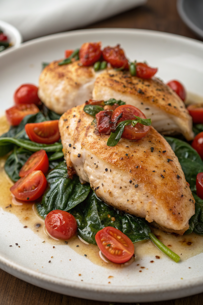 Balsamic Chicken Breast With Spinach And Tomatoes
