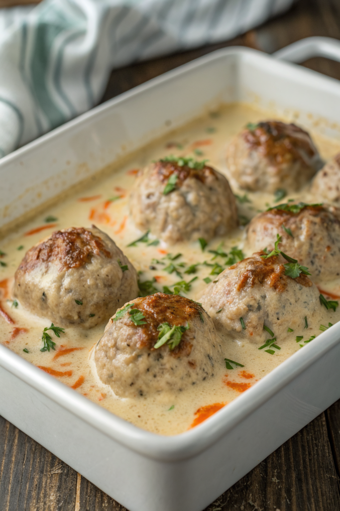 Creamy Chicken Ricotta Meatballs with Spinach Alfredo