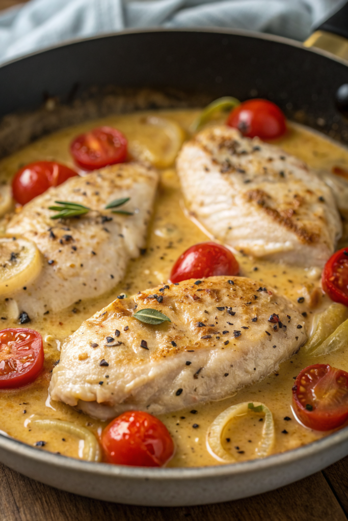 Creamy Pesto Chicken with Roasted Tomatoes Spinach