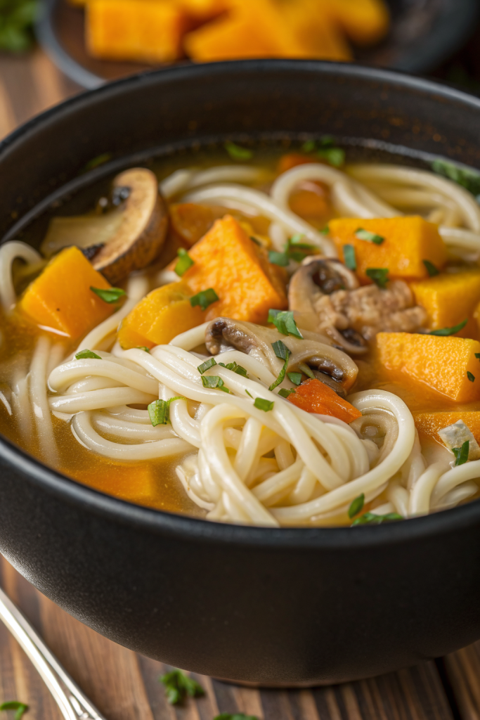 Miso Udon Noodle Soup with Teriyaki Mushrooms