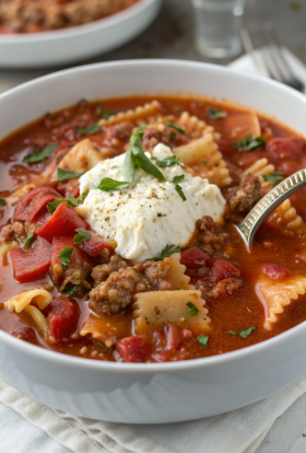 One-Pot Lasagna Soup with Ricotta Cheese