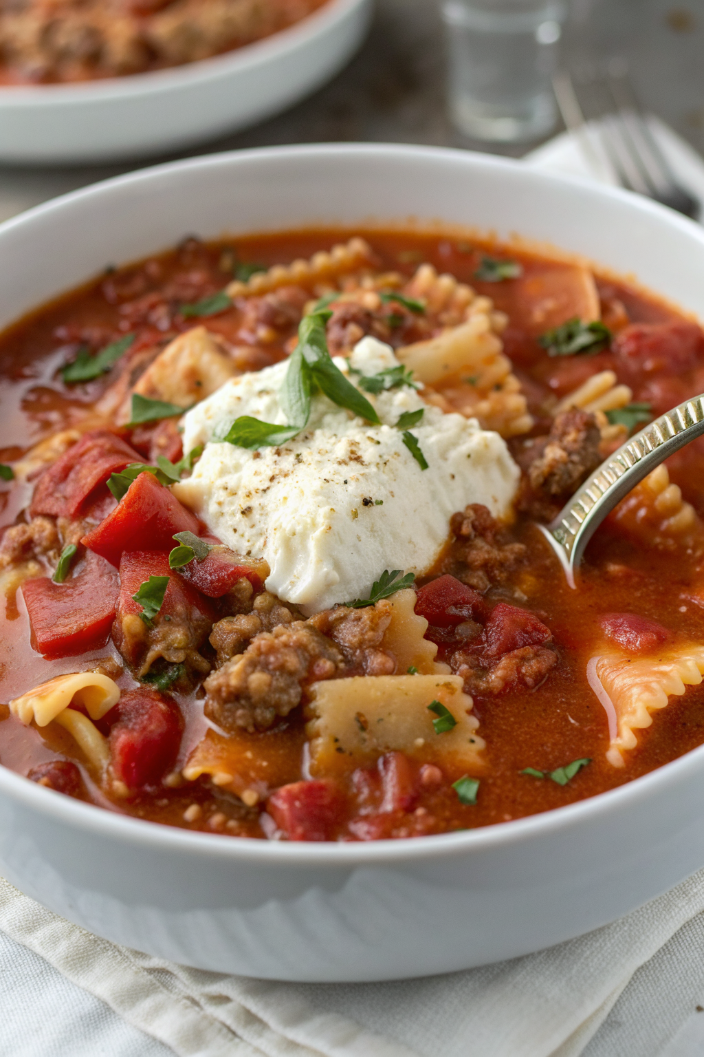 One-Pot Lasagna Soup with Ricotta Cheese