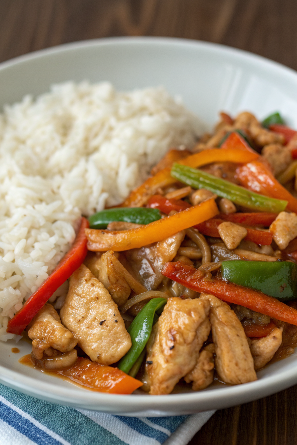 Spicy Garlic Chicken Stir-Fry with Rice