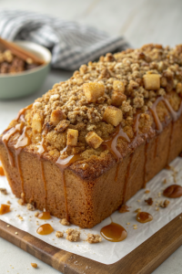 Apple Crumble Loaf Cake with Caramel Drizzle