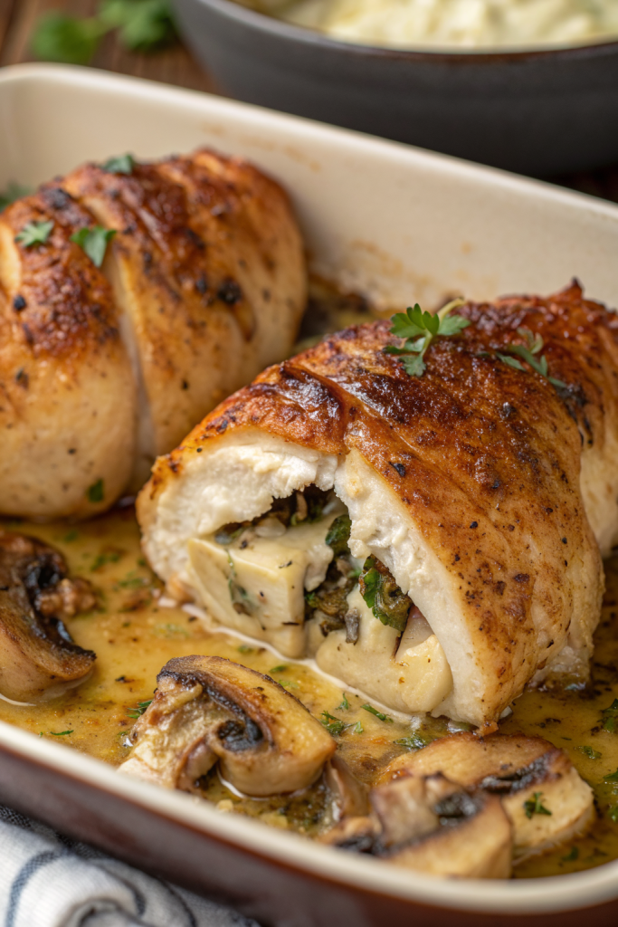 Cheesy Garlic Butter Mushroom Stuffed Chicken Recipe