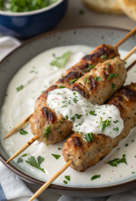 Chicken Kofta with Creamy Garlic Yogurt Sauce Recipe