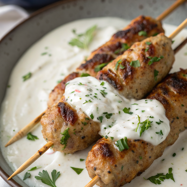 Chicken Kofta with Creamy Garlic Yogurt Sauce Recipe