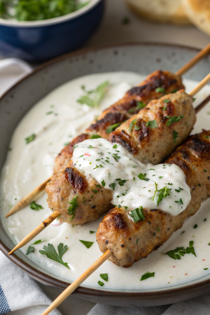 Chicken Kofta with Creamy Garlic Yogurt Sauce Recipe
