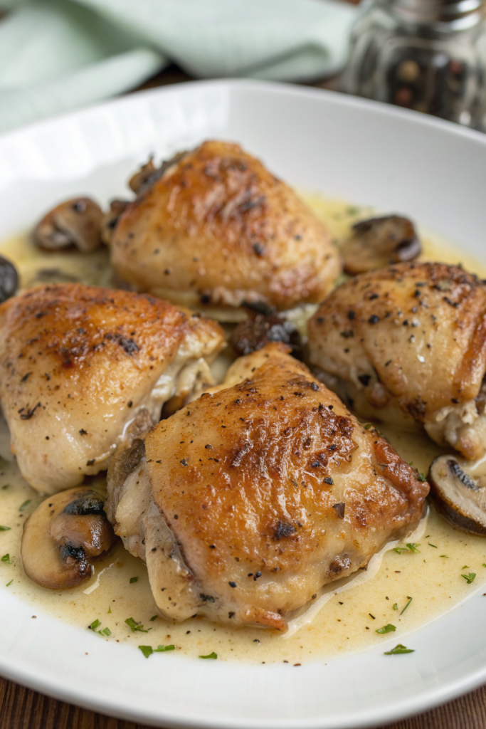 Creamy Garlic Mushroom Chicken Thighs Recipe