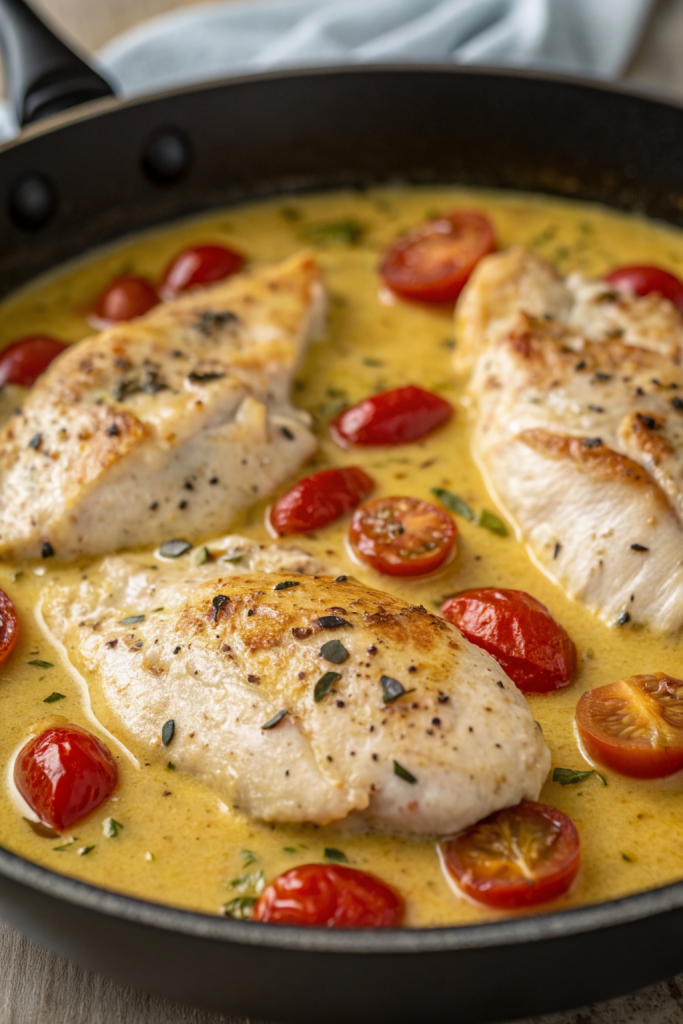 Creamy Pesto Chicken with Roasted Tomatoes & Spinach