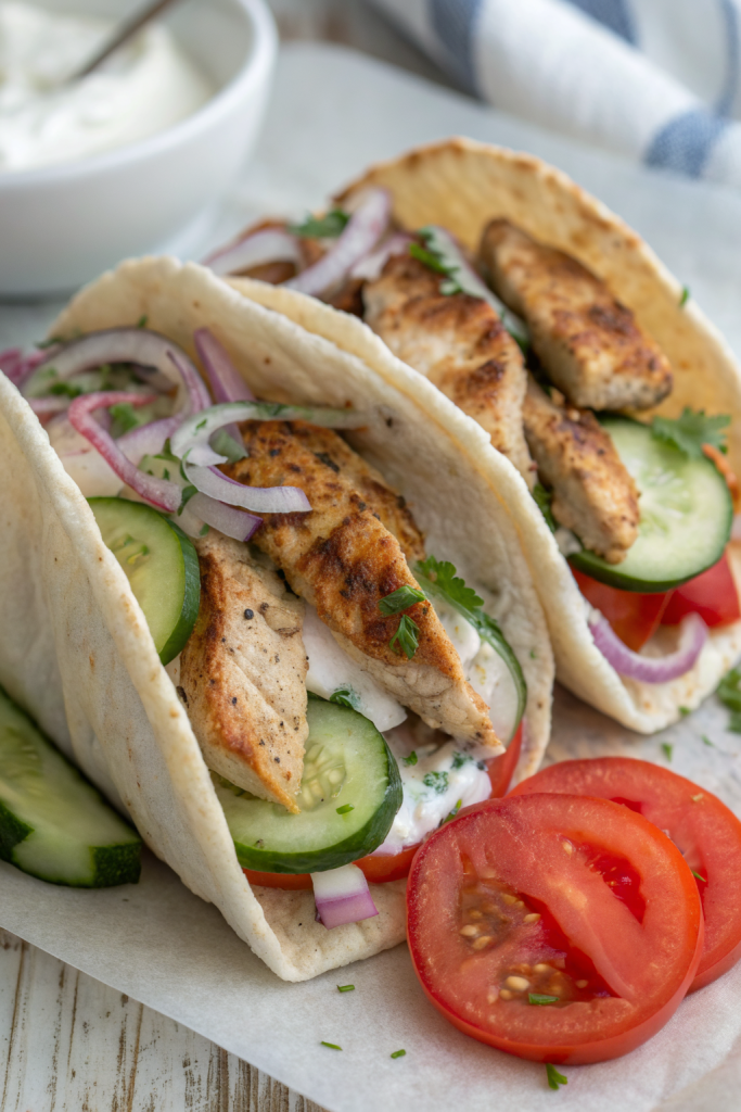 Crockpot Greek Chicken Pitas with Tzatziki