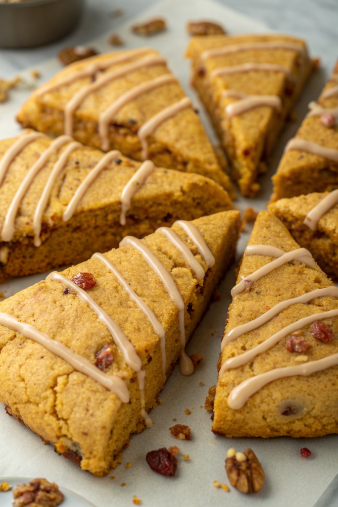 Flaky Pumpkin Scones with Vanilla Icing