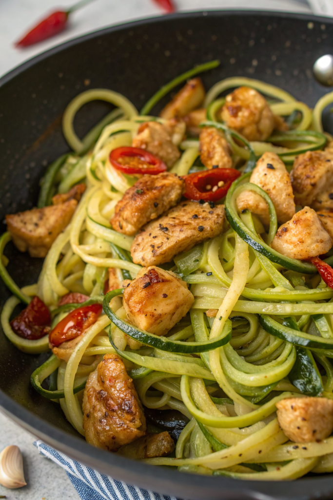 Garlic Chicken Zucchini Noodles Stir Fry Recipe